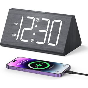 Digitale LED Wekker met Houten Stijl - Moderne Tafelklok voor Slaapkamer en Kantoor