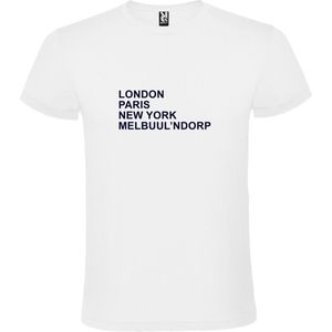 wit T-Shirt met London,Paris, New York ,Melbuul’ndorp tekst Zwart Size XXXXXL