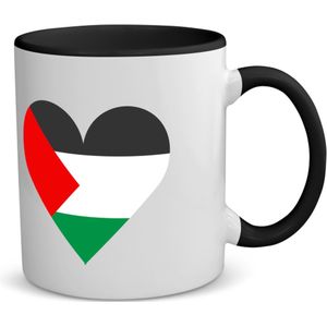 Akyol - palestina vlag hart vorm koffiemok - theemok - zwart - Palestina - mensen die liefde willen geven aan palestina - degene die van palestina houden - supporten - oorlog - verjaardagscadeautje - gift - geschenk - kado - 350 ML inhoud