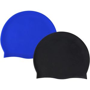 Siliconen badmuts - 2-pack unisex badmutsen - elastische, waterdichte badmuts - comfortabele, lichtgewicht badmuts - één maat (zwart-blauw)