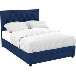 Bed met lades 180 x 200 cm - Stof van blauw velours - LEOPOLD L 216.5 cm x H 122.2 cm x D 185 cm