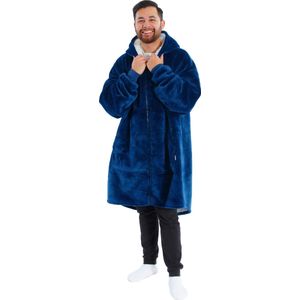 Vestie Hoodie Deken Met Rits - Hoodie Blanket With Zipper - Oversized Draagbare Deken - Sherpa Fleece - Navy - Donkerblauw