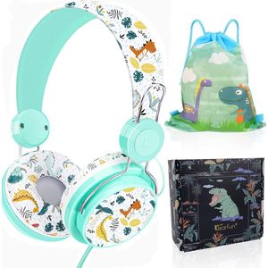StayPowered Kinderheadset - Schattige Dinosaurusontwerp voor Comfortabel Luisterplezier! - Geïntegreerde Microfoon - Inclusief Geschenkdoos - Uitgebreide Volumecontrole - Schattig Cartoondesign - Wit - Levering Sneller dan Aangegeven!