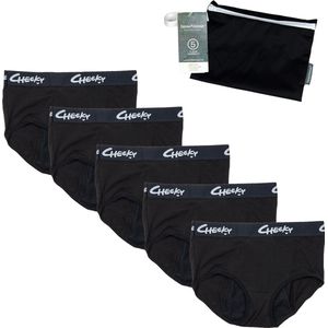 Cheeky Pants Feeling Free Boyshorts Set - Maat 46 - Comfortabel ondergoed - Zero Waste menstruatie - Inclusief Wetbag - Zwart