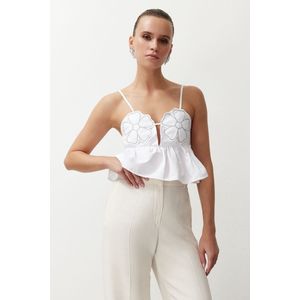 Trendyol Witte Cropped Bloemen Geborduurde Geweven Blouse Tprss24Bz00030