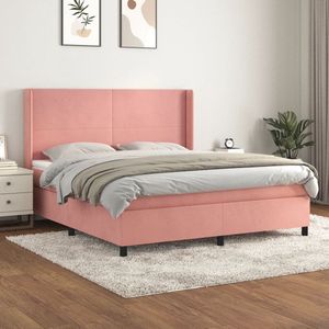 The Living Store Boxspringbed - fluweel - roze - 180x200 cm - met verstelbaar hoofdbord en pocketvering matras - middelharde ondersteuning - huidvriendelijk topmatras