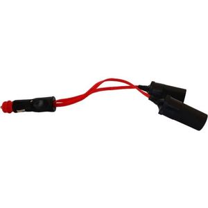Dubbele sigarettenaanstekeraansluiting 12/24 V - HTC EQUIPMENT - Met 10A universeel stopcontact en 20 cm rode kabel