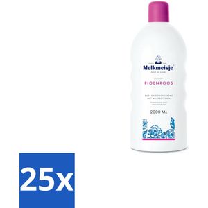 25 x Melkmeisje - Bad & Douche - Pioenroos Geur - Verzorgend & Hydraterend - 2000 ml - Douchecrème - Badcrème - Melkproteïnen - Huidverzorging - Vochtregulering