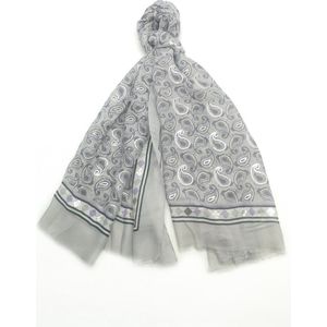 Lange dames sjaal Ginevra paisleymotief grijs zwart wit zilver paars