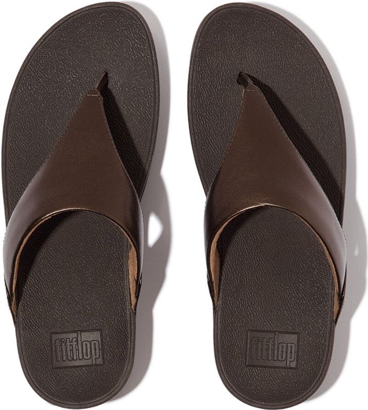 FitFlop - Lulu Leather Toepost - Dames Slipper - Metallic Chocolate Brown