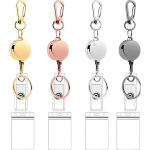 4 Stuks Uittrekbare Sleutelhangers met Transparant Badgehouders - Karabijnsluiting Clip Trekkoord - Intrekbare Koord Pashouder - Broekclip Karabijnhaak Sleutelkoord - Afrolmechanisme voor Badges/Sleutels - ID Jojo Pasjeshouder Keycord\Keykoord - 40cm