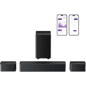 ULTIMEA 5.1 Soundbar voor tv, 410W piekvermogen, surround sound-systeem, draadloze subwoofer basversterking, app-bediening, Poseidon D60