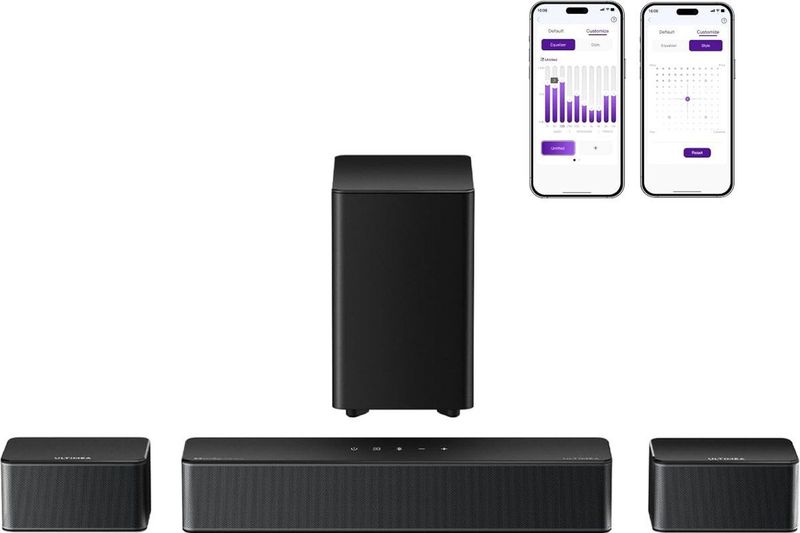 ULTIMEA 5.1 Soundbar voor tv, 410W piekvermogen, surround sound-systeem, draadloze subwoofer basversterking, app-bediening, Poseidon D60