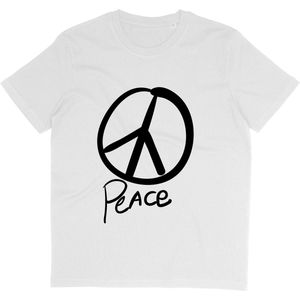 T Shirt Vrede - Peace Symbool - Wit - Maat S