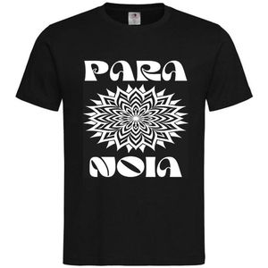 T-shirt Unisex Volwassenen Lol - Festival - carnaval - kermis - feestje - grappig - Weekend - Wijn - Tekst ""PARANOIA"" HYPNOTIC SWIRL Op Voorkant | korte mouw | Zwart/wit | maat XXL