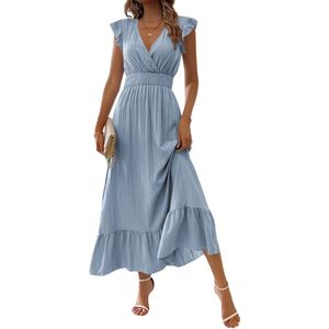 Livano Zomerjurk Dames - Zomerjurken - Volwassen - Jurk - Ibiza Stijl - Sundress - Blauw - Maat XL