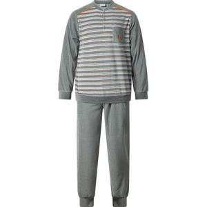 Gentlemen - warme heren pyjama badstof 114289 - knoophals - groen - maat M