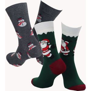 WeirdoSox kerstsokken - 2 paar - Kerstman groen en Sneeuwpop grijs - Dames en Heren - Zonder voelbare teennaad - Maat 39-42