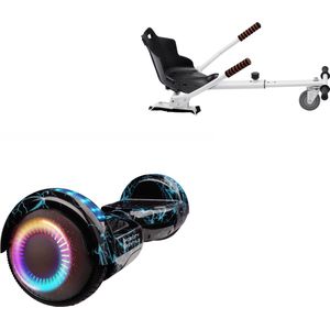 E-Mobility Rentals Hoverboard Met Hoverkart Wit - Regular Lightning Blauw - Standard Afstand - 6.5'' Wielen - Oxboard - 15kmh - Bluetooth Speakers - LED Verlichting - UL2272 Gecertificeerd - Anti lek banden - Cadeau voor Kinderen, Tieners en Volwasse