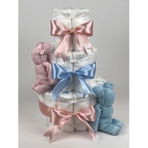 Chouette-Chouette | Luiertaart Tweeling | Kraamcadeau | Geboorte Jongen Meisje | Babyshower | Beren Roze - licht Blauw - donker Poeder Roze - Blauw