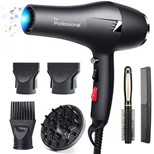Professionele Haardroger met Ion technologie voor Glanzend en Frizz-vrij Haar – AC Motor, Diffuser, Concentinator, 3 Temperaturen, 2 Snelheden