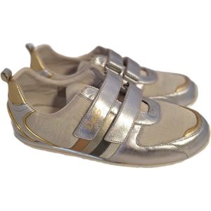 D&G VELCRO LADYSNEAKER IN WHITECANVAS & SILVER LEDER SIZE 39