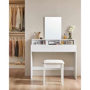Floraya - Kaptafel met rechthoekige spiegel en 2 lades - 80x40x140 cm (BxLxH) - Wit - Make-uptafel