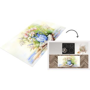 Keukenloper 120x60 cm - Keukenmat vinyl Vaas - Delftsblauw - Madeliefjes - Keukenmatten loper - Keuken vloerkleed tapijt