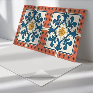 Wallfluent Vinyl Wandpaneel - Volkspatroon met bloemen Zelfklevend Wandpaneel - 100 cm x 50 cm - Blauw PVC wandpaneel - Set van 1 - Rechthoekig Wandbekleding Vinyl - Texturen Wandpaneel - PVC Muurpaneel - Wandpaneel Keuken en Badkamer