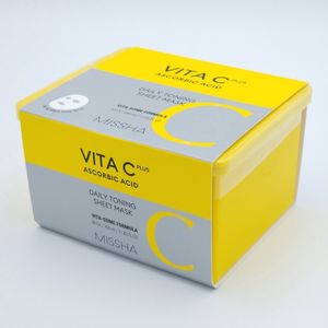 Missha - Vita C Plus + Daily Toning Sheet Mask, Brightening Skincare - Verhelderend en Hydraterend Sheetmasker, Tegen Pigmetvlekken en Grove Poriën, Hypoallergeen & Vegan, Dermatologisch Getest - 1 doos van 30 stuks, Korean Skincare