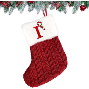 Kerstkousen 20 cm - Gebreide kous met lettermonogram - Rode kerstkousen - Pluche manchet - Hangende kousen - Geschenken - Kerstboom versiering