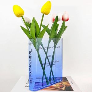 Boekvaas, acryl boekenvaas, tulpenvaas, decoratieve vaas, boekdecoratie, voor bloemstukken, middenstukken en woondecoratie (kleurverloop blauw)