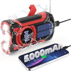Dutchers® Onverwoestbare Noodradio 5000 mAh - Schok- en valbestendig - Solar Opwindbaar - Opwindbare Radio - Survival - Dynmo en Zonnepaneel - Powerbank - Dynamo Radio - Zaklamp - Noodpakket - Telefoon opladen