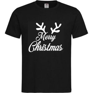 T-shirt Kinderen Kerst Kerstmis ""Merry Christmas met gewei"" | korte mouw | Zwart/wit | maat 98/104 (XXS)