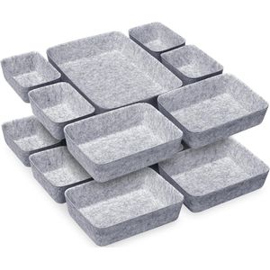 14 stuks lade-organizer, vilt, stapelbaar vilten opbergsysteem, ladeopbergdoos voor make-up, cosmetica, make-uptafel, kantoor, keuken, badkamer, lichtgrijs