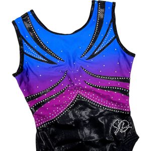 Sparkle&Dream Turnpakje Luna Blauw Paars - Maat AXXL M/L - Gympakje voor Turnen, Acro, Trampoline en Gymnastiek