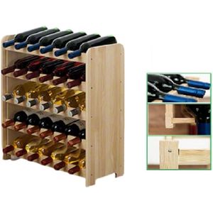 Wijnrek - Hout wijnrek- Bottle Rack - 65x63x265 cm (LxBxD) - Massief Hout - 30 flessen - Flessenrek Modulair en Stapelbaar - Flessenhouder Staand