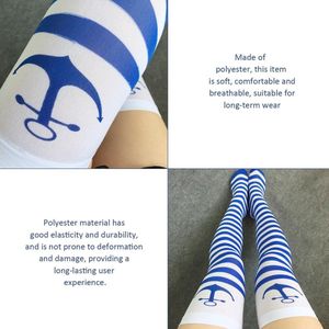 Allecto plus - Gestreepte kniekousen in blauw en wit - Ideaal voor rollenspellen - Comfortabel en ademend - Marineblauwe maskerade-accessoires - Maat M