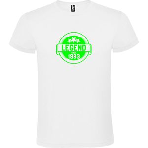 Wit T-Shirt met “Legend sinds 1983 “ Afbeelding Neon Groen Size XS