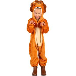 Dieren Kostuum Leeuw Kinderen - Pluche - Dieren Onesie - Carnaval - Verkleedkleren Kinderen - Oranje/Bruin - Maat 140