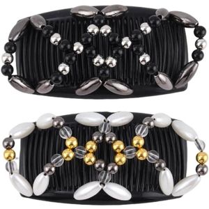 Magische Elastische Haarspelden Set van 2 - Zwarte en Witte Haarkam Clips - Multifunctionele Haarspeld voor Haardesign - Doe-het-zelf Gereedschappen