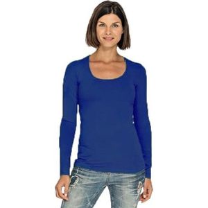 Bodyfit dames shirt lange mouwen/longsleeve blauw - Dameskleding basic shirts S (36)