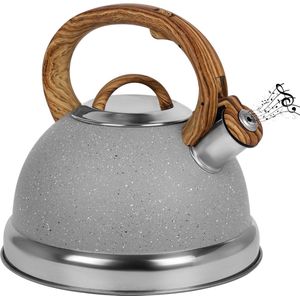 Theepot 3L Light Grey Whistling Tea Kettle - Stainless Steel Hot Water Camping Kettle Teapot for Tea-Coffee