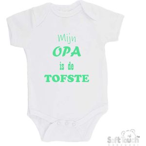 100% katoenen Romper ""Mijn Opa is de TOFSTE"" Unisex Katoen Wit/mint Maat 68/74