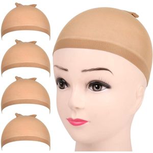 Pruikenmutsen - Lichtbruine Rekbare Nylon Haar Mutsen - Onderhoud en Styling voor Vrouwen - Voor Krullend en Lang Haar - Pruikenkap - Lichtbruin - Universele Maat - 4 Stuks