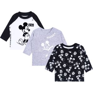 3x zwart-witte shirts met lange mouwen voor baby's - Mickey DISNEY