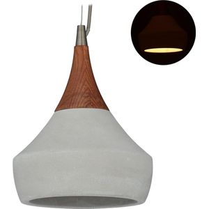 relaxdays hanglamp beton - industrieel - cement - vintage - grijs - plafondlamp - hout