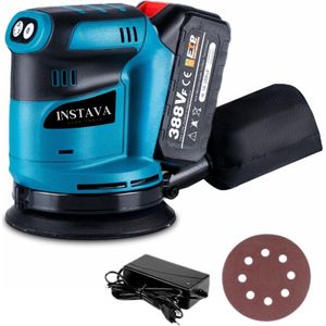 Instava Schuurmachine Incl. 1x Accu (4.0Ah) & oplader - Excentrische Schuur/polijstmachine- Geschikt voor Makita accu 18v - 3 Snelheden - Ø125mm - Incl. Stofzak