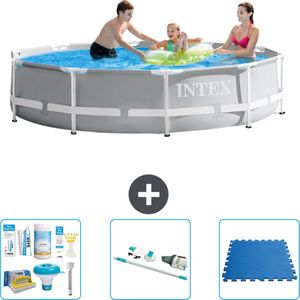 Intex Rond Prism Frame Zwembad - 305 x 76 cm - Grijs - Inclusief Onderhoudspakket - Stofzuiger - Vloertegels