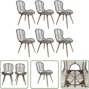 The Living Store Eetkamerstoelen 6 st natuurlijk rattan bruin - Eetkamerstoelen - Rattan Stoelen - Bruine Stoelen - Retro Stoelen - Vintage Stoelen